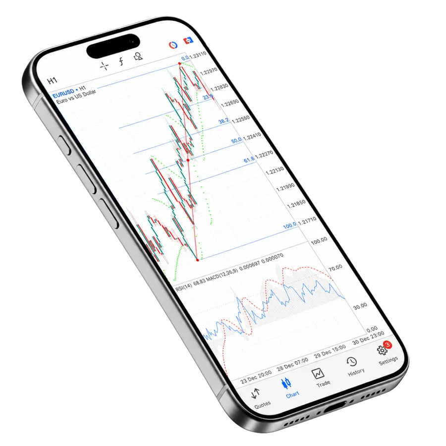 MetaTrader 5 mobile trading app showing live forex and commodity quotes
